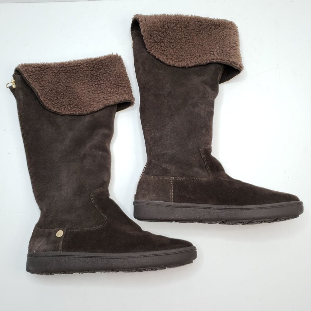 Michael Kors Fur Lined Boots Dark Brown Fold Over Sherpa Winter Boot Size 8M - Picture 4 of 12